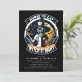 Spooky Nurse by Day Hexe by Night Halloween Einladung (Stehend Vorderseite)