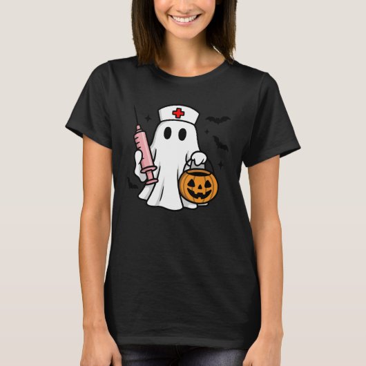 Spooky Nurse Ghost Halloween Gesundheitsarbeiter T-Shirt (Vorderseite)