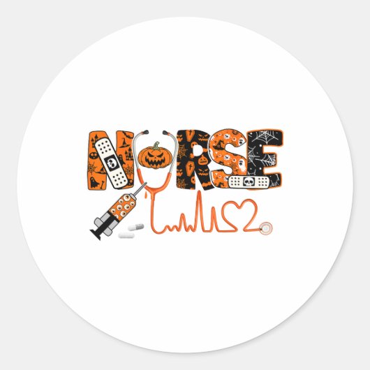 Spooky Nurse Pumpkin Halloween Kostüm Rn Cna Mens Runder Aufkleber (Vorderseite)