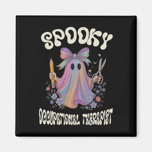Spooky Occupational Therapist Ghost Floral Hallowe Magnet (Vorne)