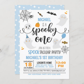 Spooky ONE 1. Geburtstag Einladung - Junge (weiß)