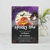 Spooky One bat Halloween Kürbis 1. Geburtstag Einladung (Stehend Vorderseite)