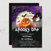 Spooky One bat Halloween Kürbis 1. Geburtstag Einladung (Vorne/Hinten)