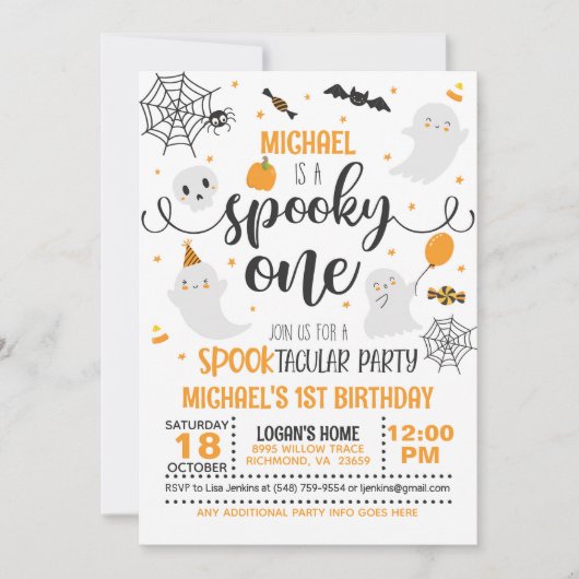 Spooky One Birthday Einladung - Blk & Orange (Vorderseite)