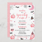 Spooky One Birthday Pink Ghost Einladung (Vorne/Hinten)