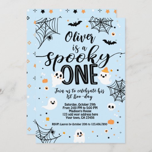 Spooky One Blue Ghost Halloween Einladung (Vorne/Hinten)