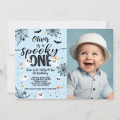 Spooky One Blue Ghost Halloween Invite with Photo Einladung (Vorderseite)