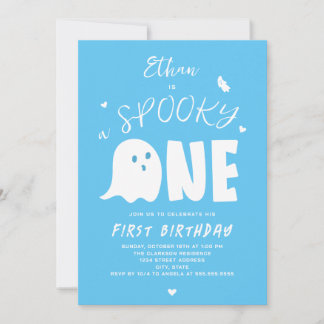 Spooky One Boys Blue Ghost Halloween 1. Geburtstag Einladung