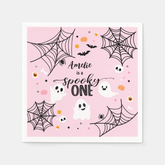 Spooky One Cute Ghost Pink Halloween Serviette (Vorderseite)