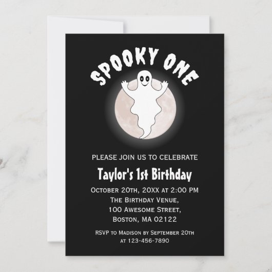 Spooky One Fun Halloween Ghost Erster 1. Geburtsta Einladung (Vorderseite)