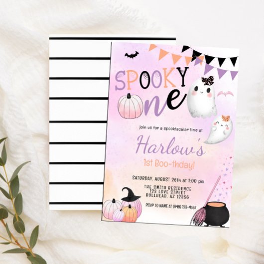Spooky One Ghost Pastel Lila Halloween Geburtstag Einladung