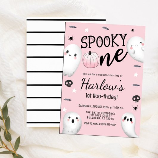Spooky One Ghost Pastel Pink Halloween Geburtstag Einladung
