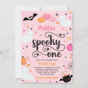 Spooky One Ghost Pink Girl Halloween 1. Geburtstag Einladung