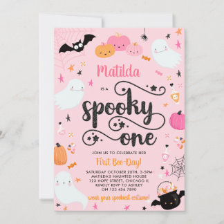 Spooky One Ghost Pink Girl Halloween 1. Geburtstag Einladung