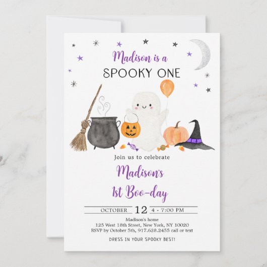 Spooky One Ghost Pumpkin Halloween erster Geburtst Einladung (Vorderseite)