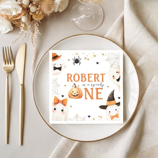 Spooky One Ghost Pumpkin Napkin Serviette
