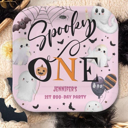 Spooky One Girl Pink Halloween 1. Geburtstag Pappteller