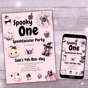 Spooky One Girls Niedlich Pink Halloween 1. Geburt Einladung