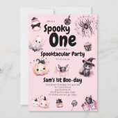 Spooky One Girls Niedlich Pink Halloween 1. Geburt Einladung (Vorderseite)