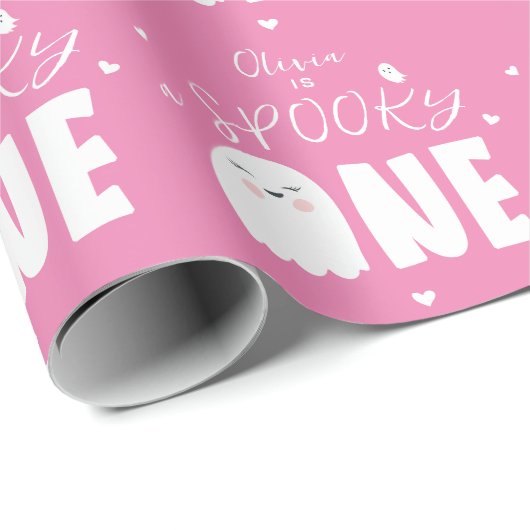 Spooky One Girls Pink Ghost Halloween 1. Geburtsta Geschenkpapier (Rolleneckpunkt)