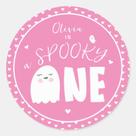 Spooky One Girls Pink Ghost Halloween 1. Geburtsta Runder Aufkleber