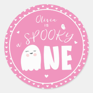 Spooky One Girls Pink Ghost Halloween 1. Geburtsta Runder Aufkleber