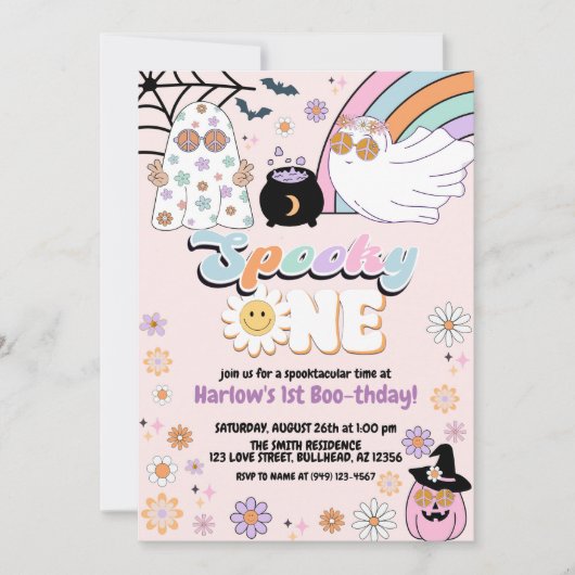 Spooky One Groovy Ghost Hippie Halloween Geburtsta Einladung (Vorderseite)