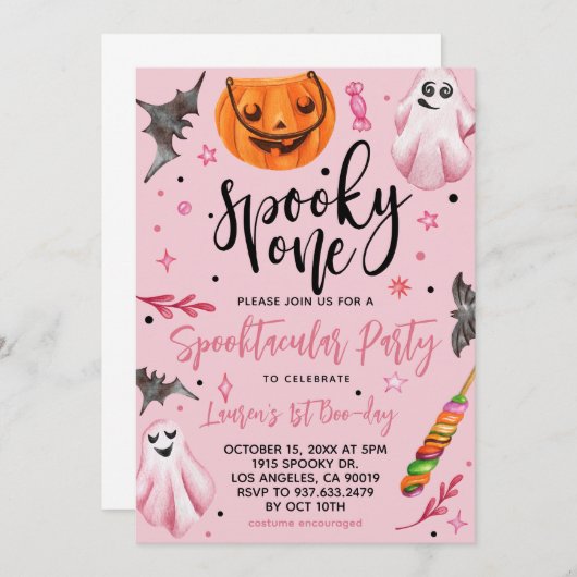 Spooky One Halloween 1. Geburtstag Einladung (Vorne/Hinten)