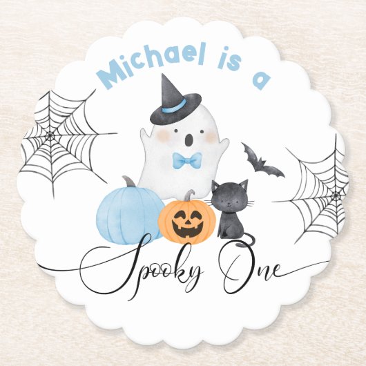 Spooky One Halloween Birthday Blue Boo Untersetzer (Vorderseite)