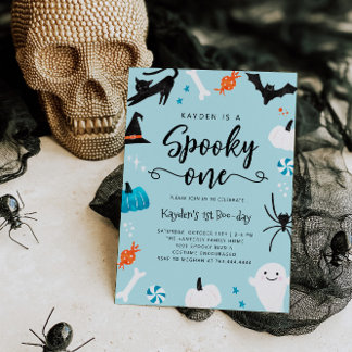 Spooky One Halloween Birthday Blue Einladung