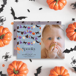 Spooky One Halloween Blue 1st Birthday Photo Einladung