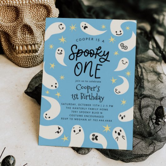 Spooky ONE Halloween Blue Ghost Geburtstag Einladung