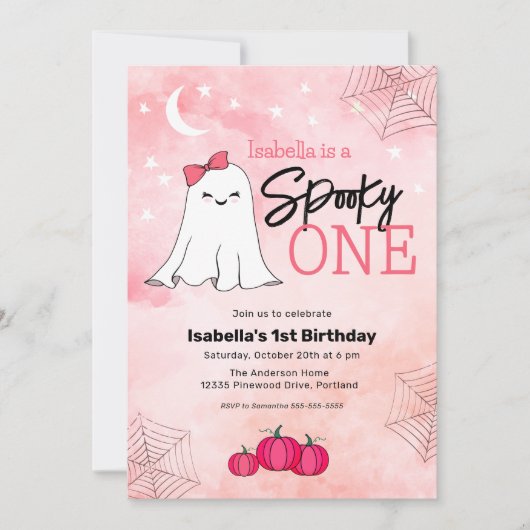 Spooky One Halloween Girly Ghost Einladung (Vorderseite)