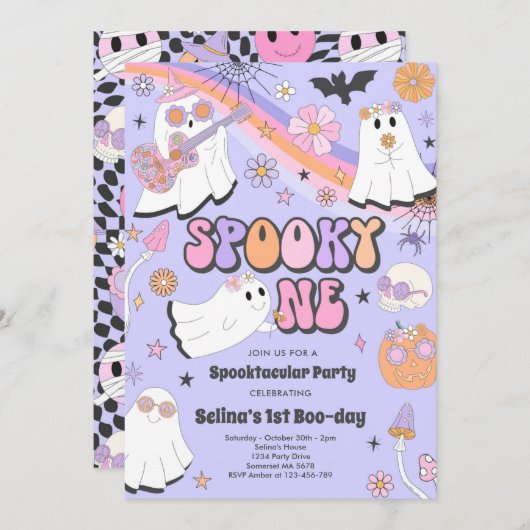 Spooky One Halloween Groovy Ghost 1. Geburtstag Einladung (Vorne/Hinten)