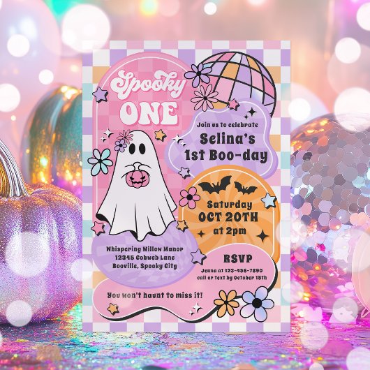 Spooky One Halloween Groovy Ghost 1. Geburtstag Einladung