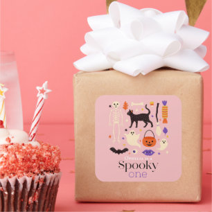 Spooky One Halloween Motifs Rosa 1. Geburtstag Quadratischer Aufkleber