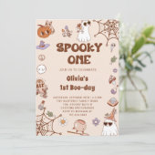 Spooky One Halloween Niedlich Ghost 1. Geburtstag Einladung (Stehend Vorderseite)