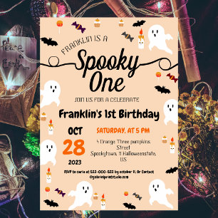 Spooky One Halloween Niedliche Ghouls Geburtstagsp Einladung