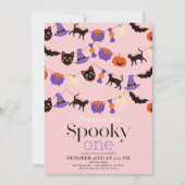 Spooky One Halloween Pink 1st Birthday Einladung (Vorderseite)