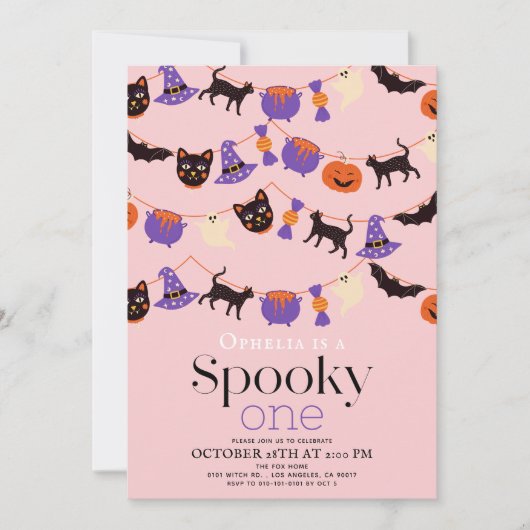 Spooky One Halloween Pink 1st Birthday Einladung (Vorderseite)