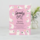 Spooky ONE Halloween Pink Ghost Geburtstag Einladung (Stehend Vorderseite)