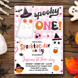 Spooky One Halloween Pink Niedlich Ghost 1. Geburt Einladung