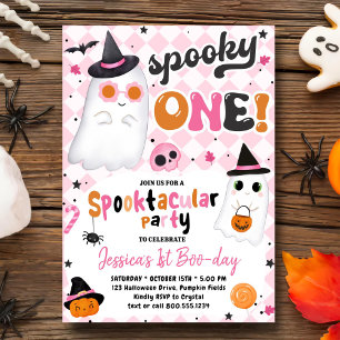 Spooky One Halloween Pink Niedlich Ghost 1. Geburt Einladung