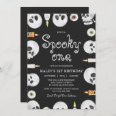 Spooky One Halloween Skulls Kinder 1. Geburtstag Einladung (Vorne/Hinten)