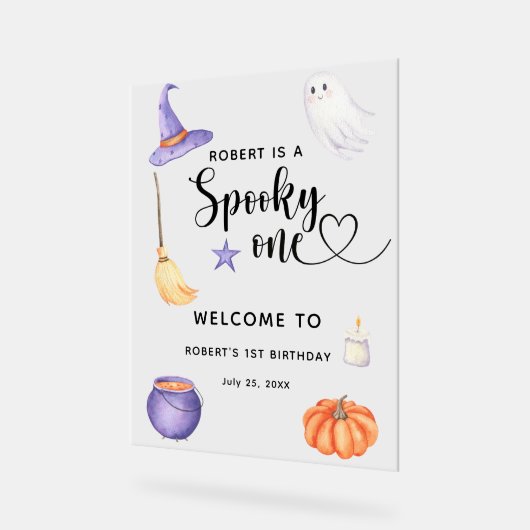 Spooky One Halloween Willkommen am 1. Geburtstag Acrylschild (Winkel)