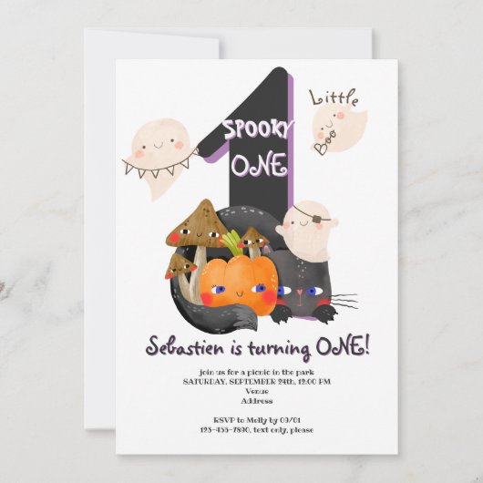 Spooky ONE Little Boo Halloween Kinder 1. Geburtst Einladung (Vorderseite)