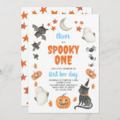 Spooky One Niedlich Halloween Boy Blue 1. Geburtst Einladung (Vorne/Hinten)