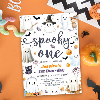 Spooky One Niedlich Halloween Ghost 1. Geburtstag  Einladung
