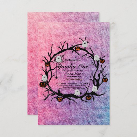 Spooky One Niedlich Halloween Ghost 1. Geburtstag Einladung (Vorne/Hinten)