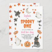 Spooky One Niedlich Halloween Ghost Girl 1. Geburt Einladung (Vorne/Hinten)